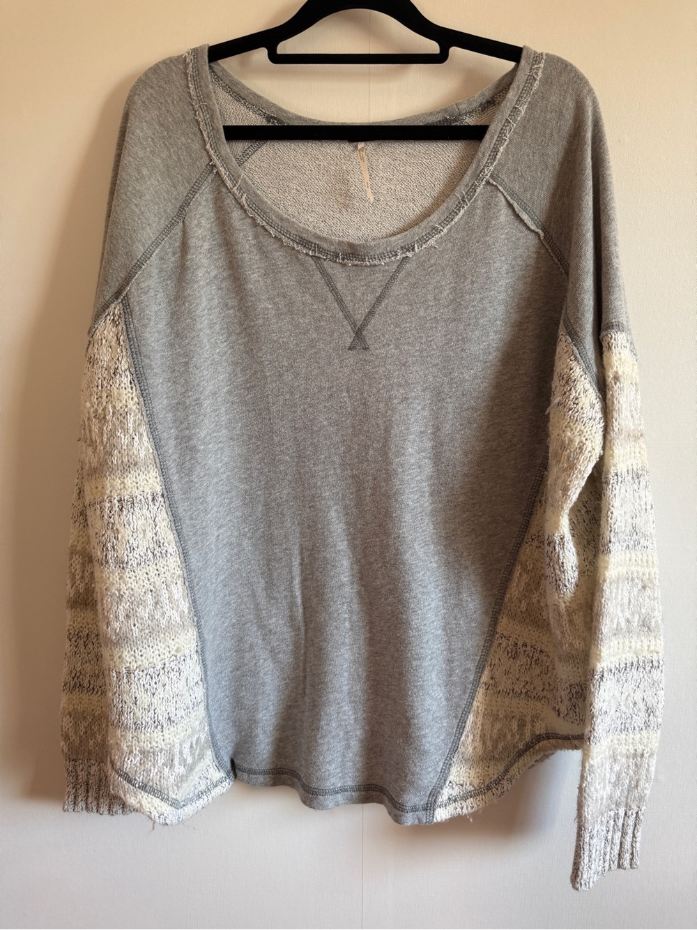 Free People Oversized Boho Sweater Knit Sleeve Top Gray Medium